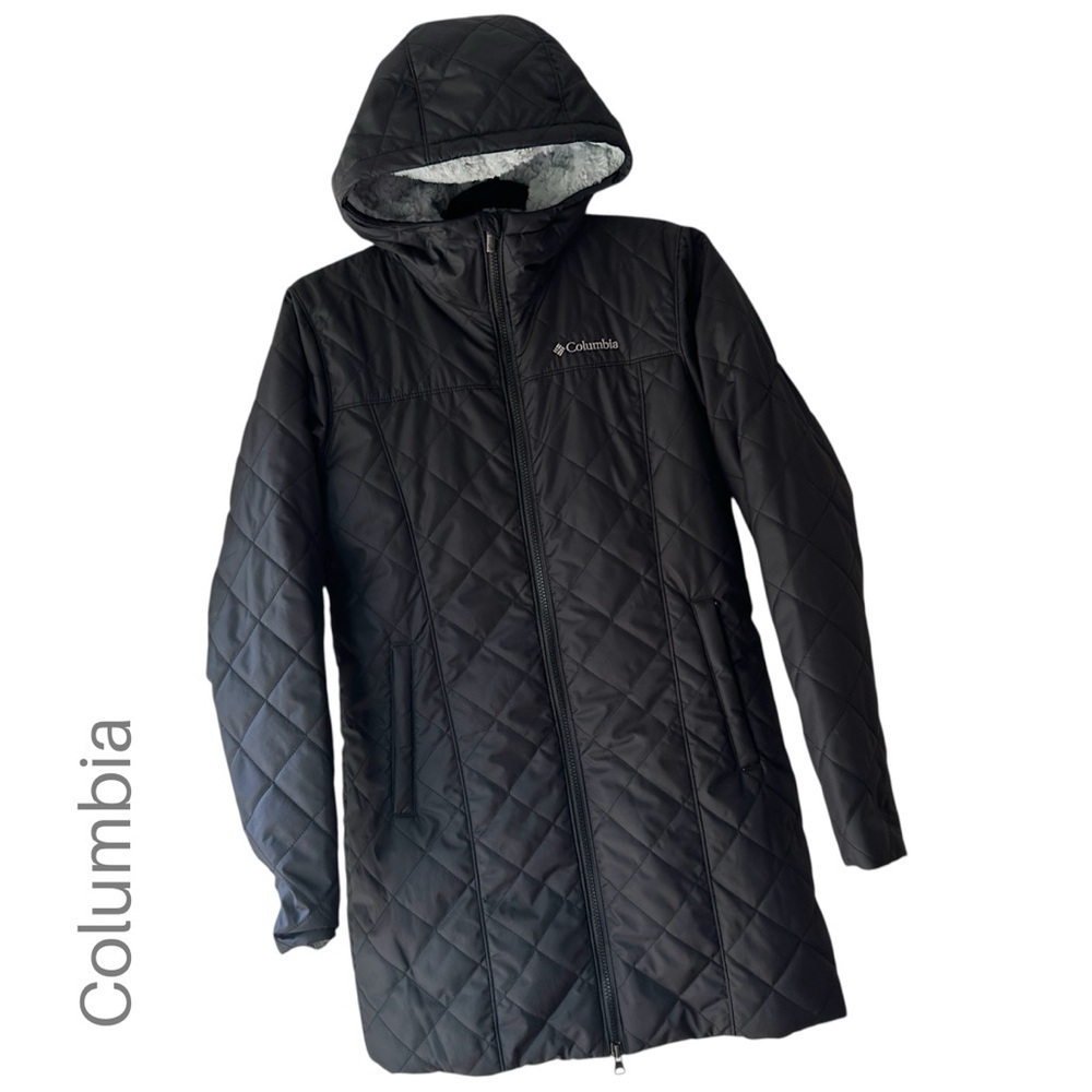COLUMBIA NWOT WOMEN’S COPPER CREST HOODED BLACK LONG JACKET FLEECE LINED | SMALL